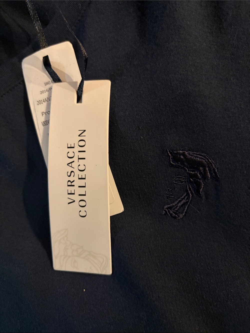 Versace Navy V-Neck Tee with Subtle Logo
